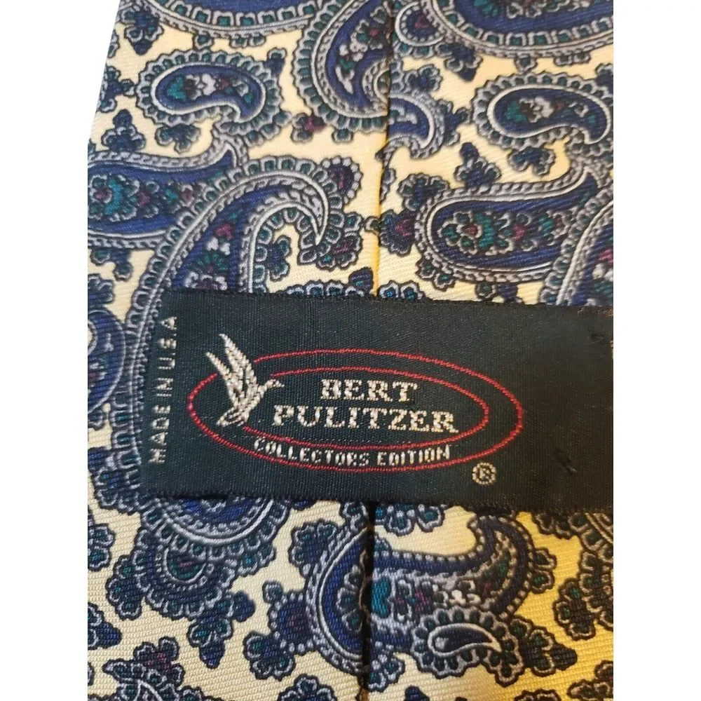 Bert Pulitzer Collectors Edition Neck Tie Mens Luxury Yellow Blue Paisley Office